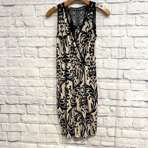 Alt.B Women’s Black Tan Floral Lace‎ Insert Sleeveless Mini Dress Small
